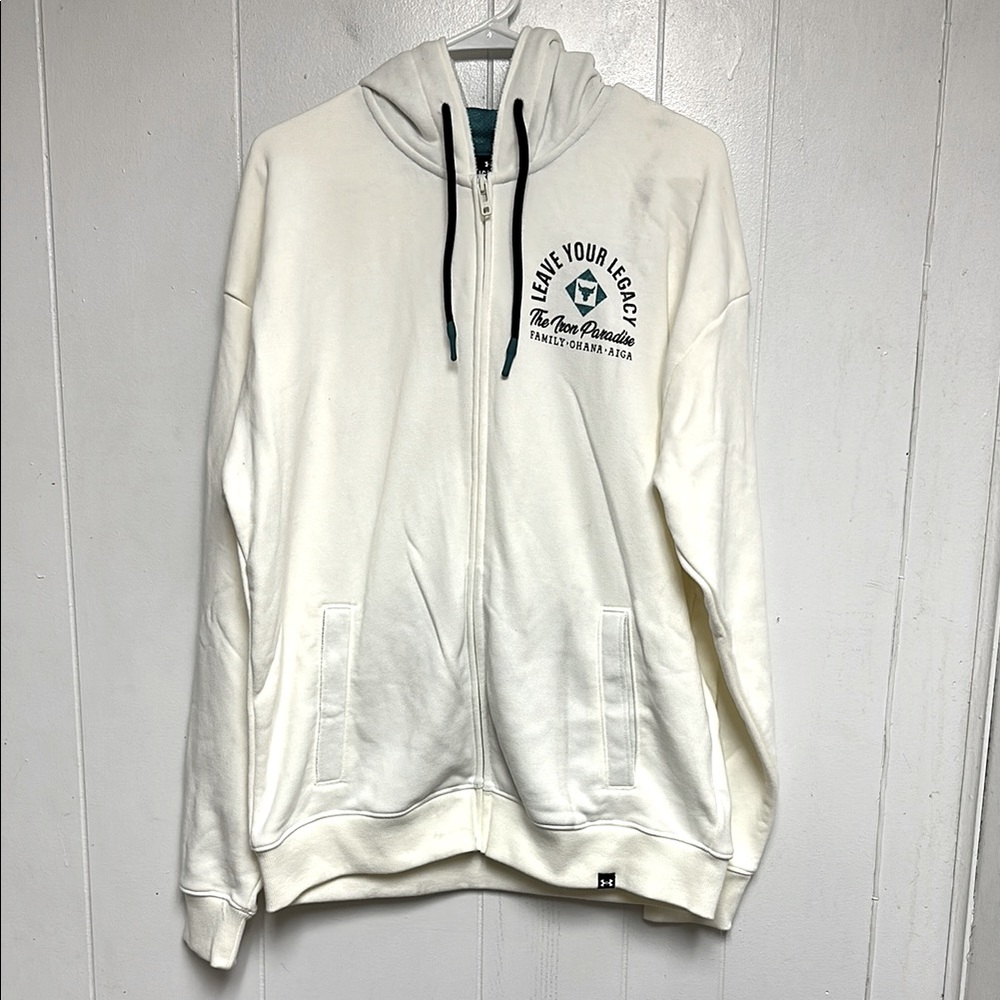 Under Armour Project Rock Full Zip Hoodie Leave Your Legacy White/Cream Size L